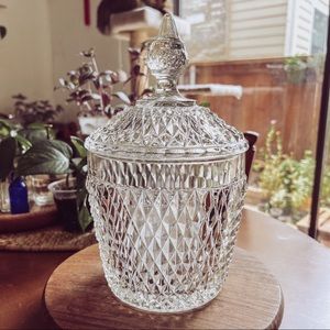 Vintage Indiana Glass Diamond Point Ice Tub Jar With Lid